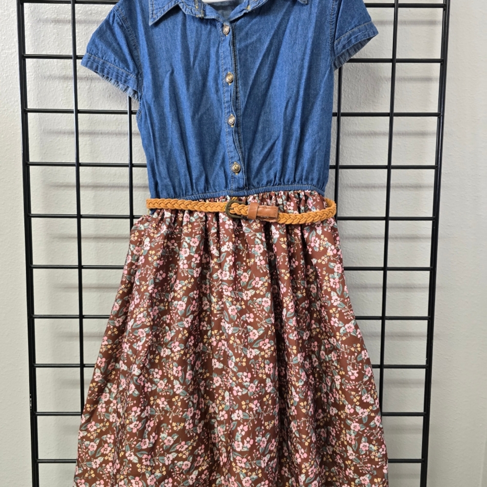 Pink & Violet Floral Denim Girls Dress Size 12 Pink Flowers Sundress